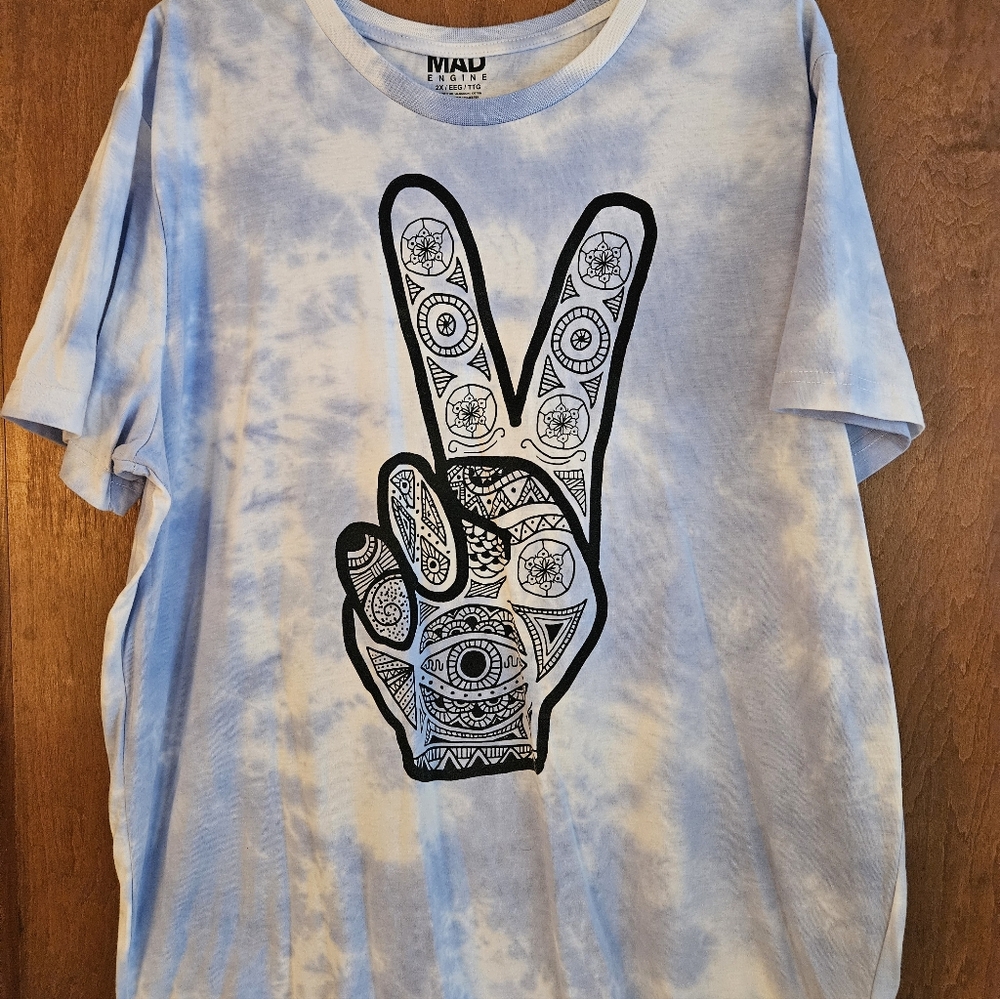 Mau Blue Tie-Dye Peace Sign T-Shirt